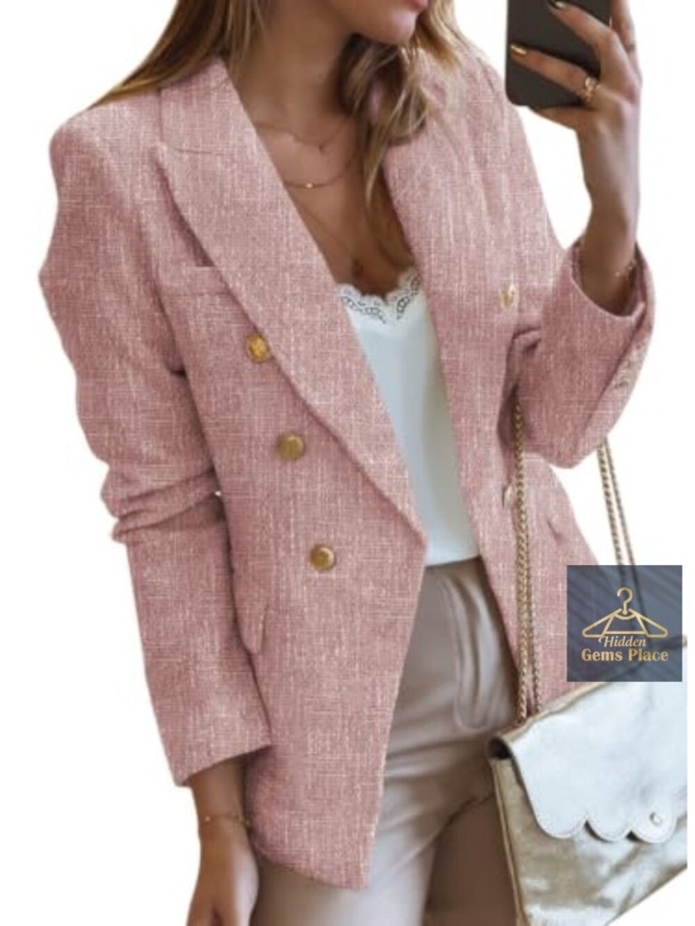 Women's Tweed Blazer Double-Breasted Open Front Formal Work Jacket